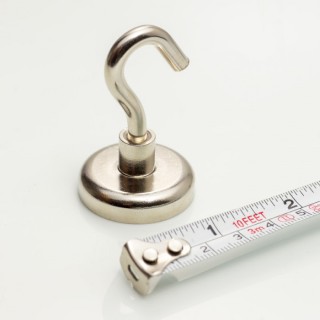 Cârlig magnetic argintiu, diametru 32 mm, NdFeB, forță de rupere 34 kg