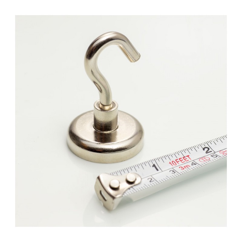 Cârlig magnetic argintiu, diametru 32 mm, NdFeB, forță de rupere 34 kg