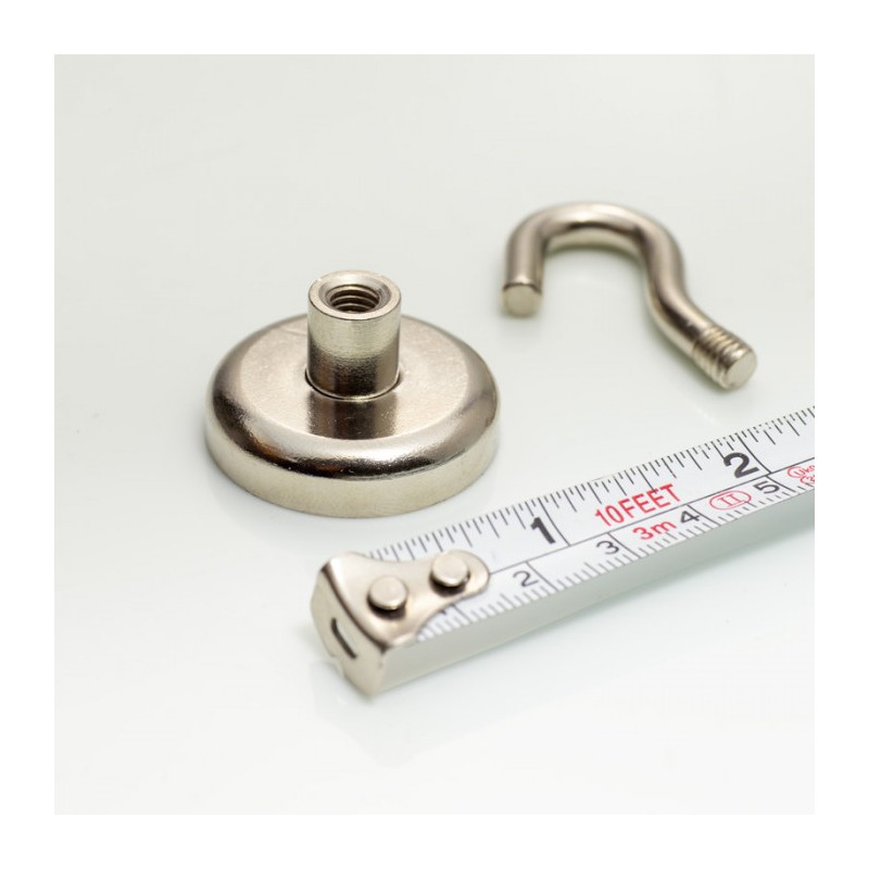 Cârlig magnetic argintiu, diametru 32 mm, NdFeB, forță de rupere 34 kg