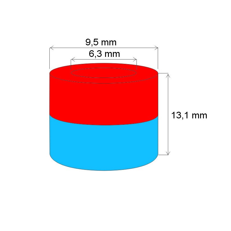 Magnet neodim inel cu diam.9,6x diam.6,3x13,1 N 80 °C, VMM4
