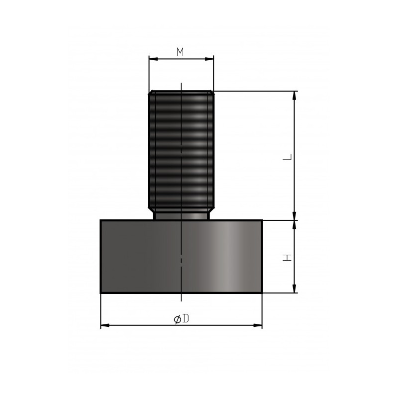 Oală magnetică diam. 47 x înăltime 9,2 mm, coadă cu filet exterior M6 x 11,3 mm
