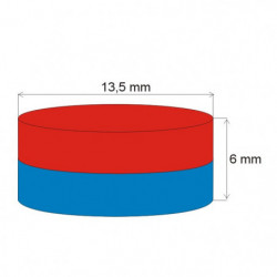 Magnet neodim cilindru cu diam.13,5x6 N 80 °C, VMM7-N42