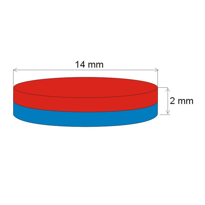 Magnet neodim cilindru cu diam.14x2 N 80 °C, VMM5-N38