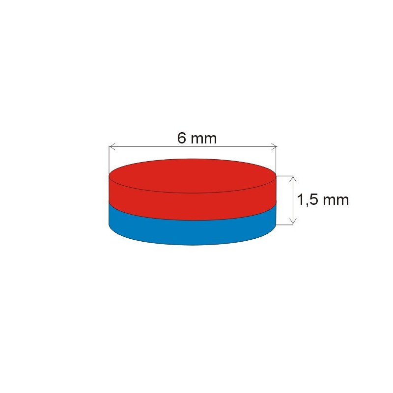 Magnet neodim cilindru cu diam.6x1,5 N 80 °C, VMM4