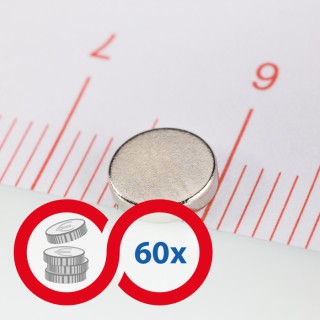 Magnet neodim cilindru cu diam.6x1,5 N 80 °C, VMM4 - set 60 buc