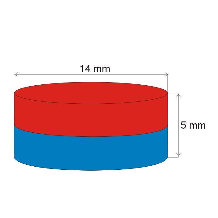 Magnet neodim cilindru cu diam.14x5 N 80 °C, VMM4-N30