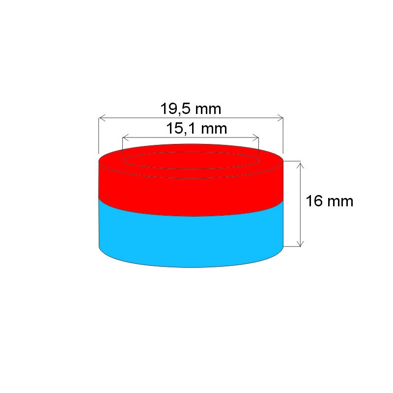 Magnet neodim inel cu diam.19,5x diam.15,1x16 N 80 °C, VMM4-N35
