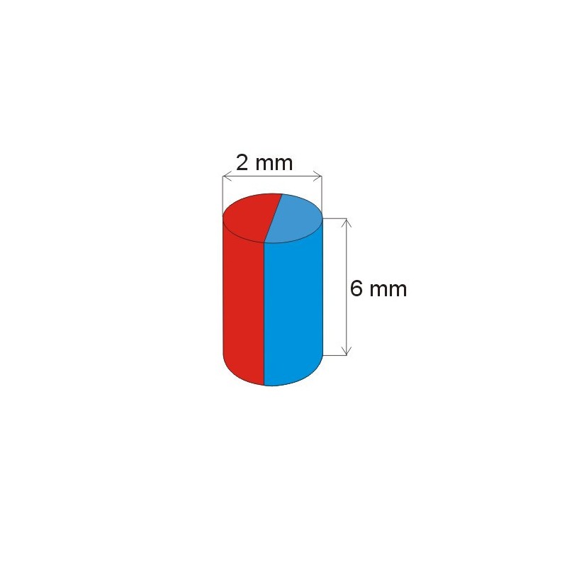 Magnet neodim cilindru cu diam.2x6 N 80 °C, VMM4