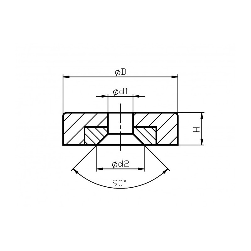 Oală magnetică diam. 47 x înăltime 9,2 mm, filet pentru șurub cu cap înecat diam. 8,5 mm