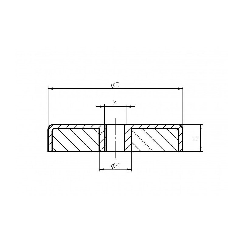 Oală magnetică diam. 50 x înăltime 10 mm, filet interiror M8-6H-F