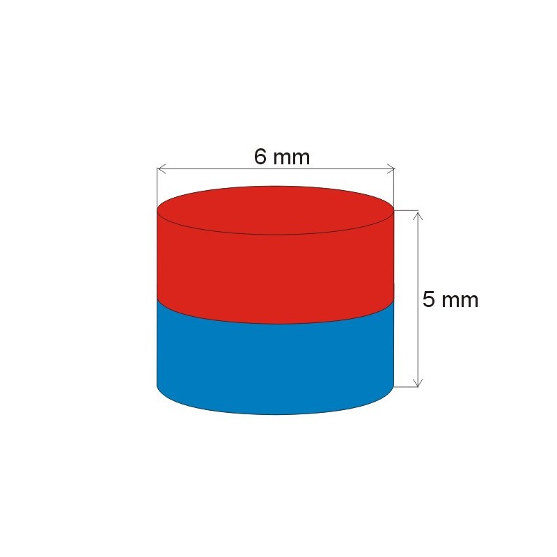 Magnet neodim cilindru cu diam.6x5 N 120 °C, VMM8H-N45H