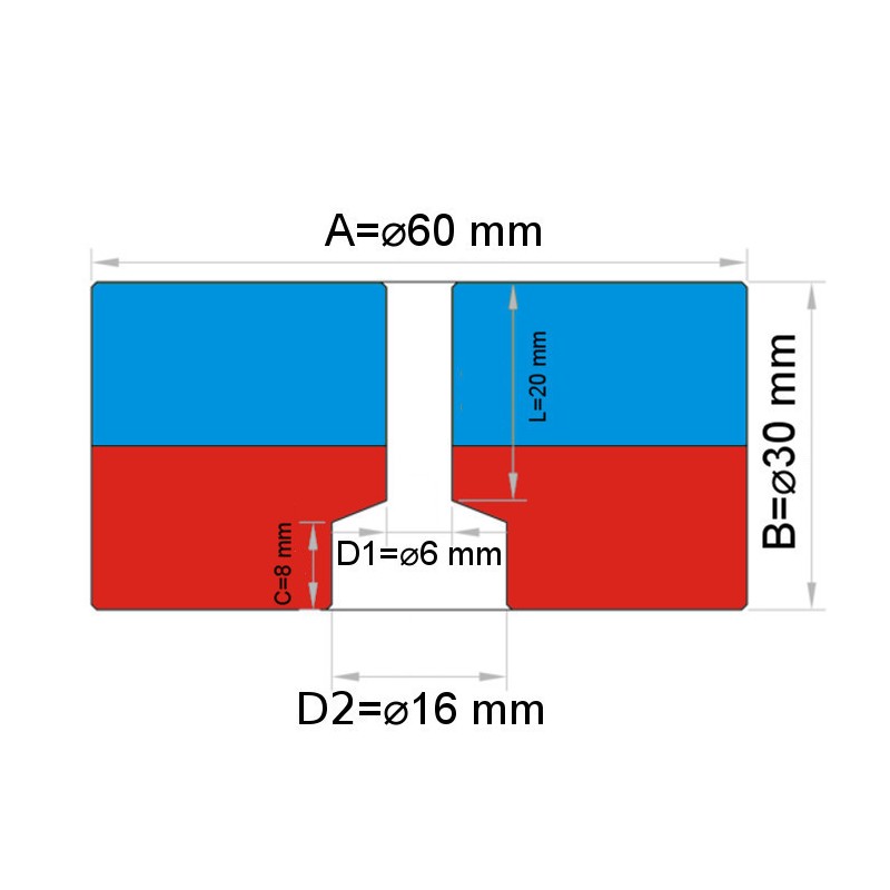 Magnet fishing / Magnet neodim cilindru cu gaură diam. 60 x 30 N 80 °C, VMM8-N45