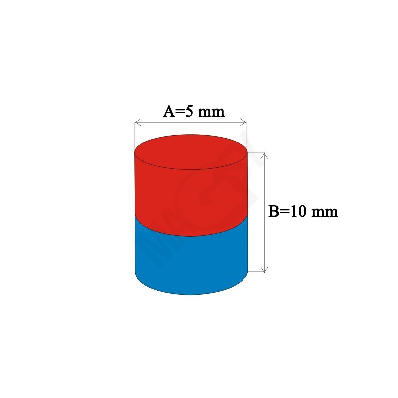 Magnet neodim cilindru cu diam.5x10 N 80 °C, VMM7-N38