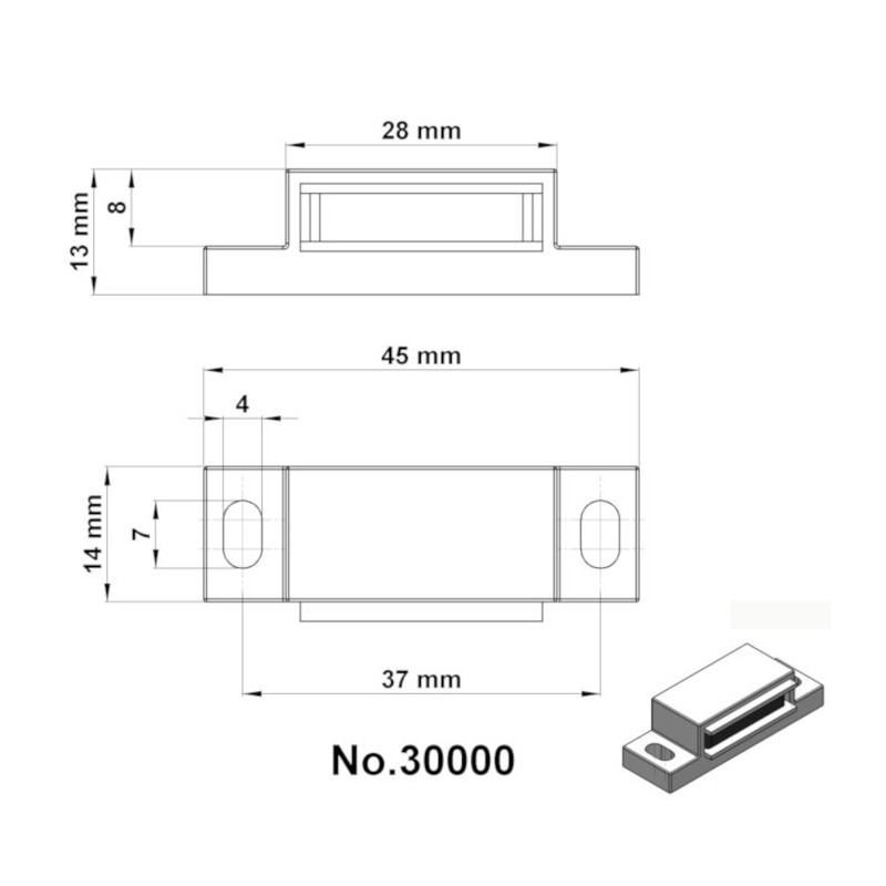 Magnet ușă mobilă dreptunghilar alb - set 100 buc