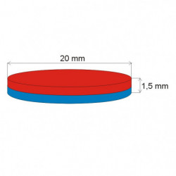 Magnet neodim cilindru cu diam.20x1,5 N 80 °C, VMM4-N35