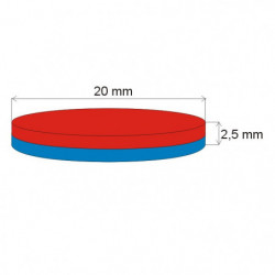 Magnet neodim cilindru cu diam.20x2,5 N 80 °C, VMM5-N38