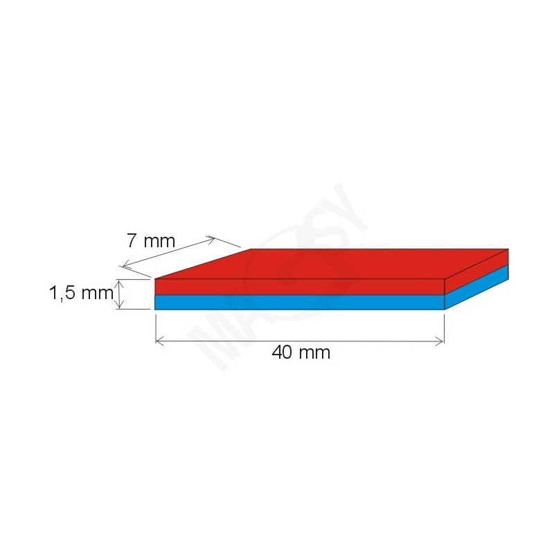 Magnet neodim bloc 40x7x1,5 N 180 °C, VMM7UH-N42H