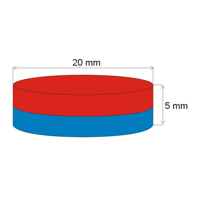 Magnet neodim cilindru cu diam.20x5 N 80 °C, VMM7-N42