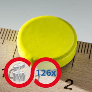 Magnet mai puternic rotund colorat diam.20x5 galben - set 126 buc