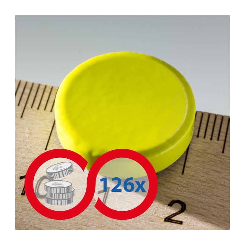 Magnet mai puternic rotund colorat diam.20x5 galben - set 126 buc