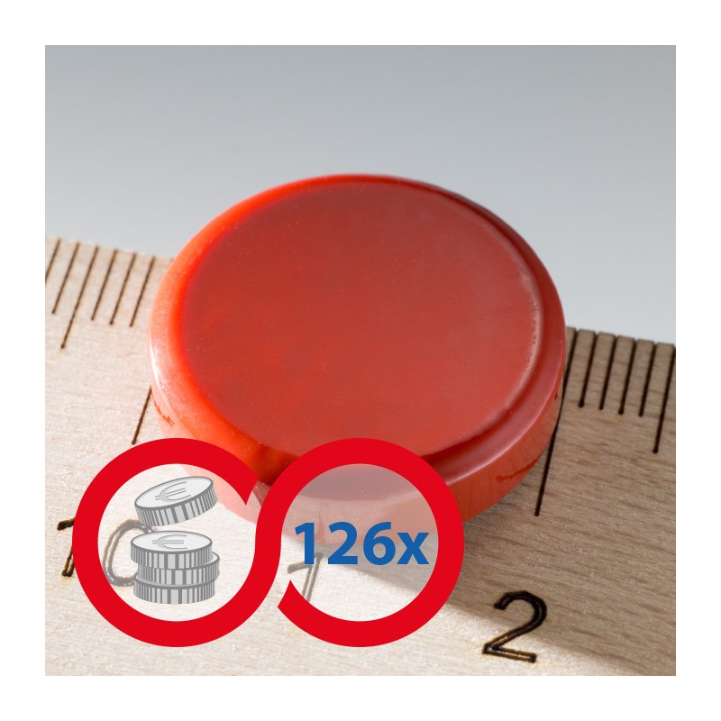Magnet mai puternic rotund colorat diam.20x5 roșu - set 126 buc