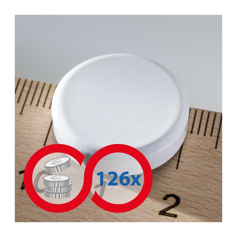 Magnet mai puternic rotund colorat diam.20x5 alb - set 126 buc