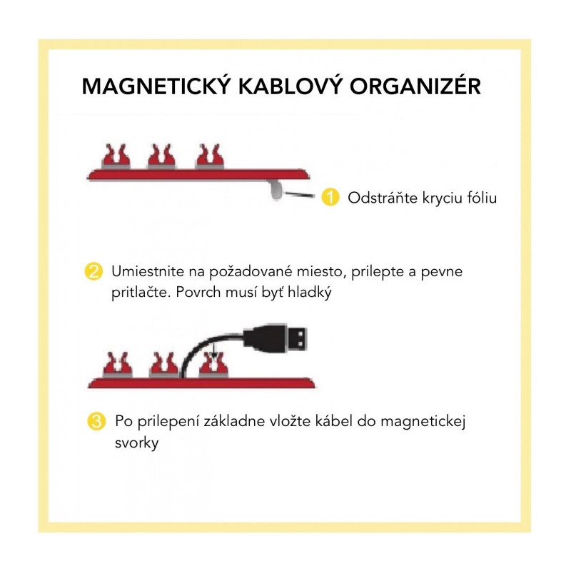 Organizator de cablu magnetic C-Slide, negru, 3 cleme de cablu
