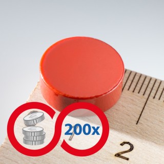 Magnet mai puternic rotund colorat diam.15x5 roșu - set 200 buc