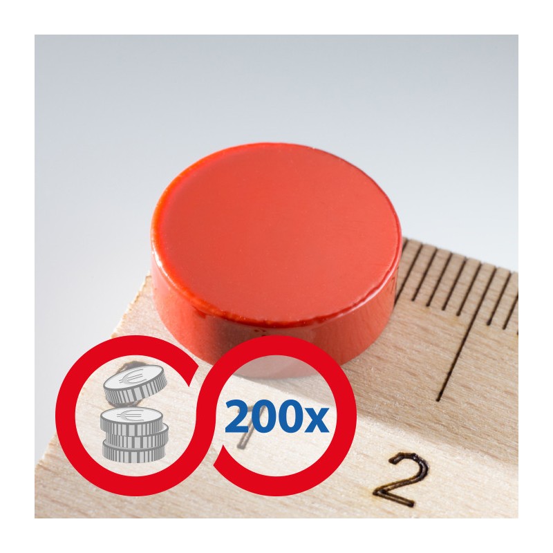 Magnet mai puternic rotund colorat diam.15x5 roșu - set 200 buc