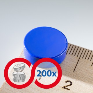 Magnet mai puternic rotund colorat diam.15x5 albastru - set 200 buc