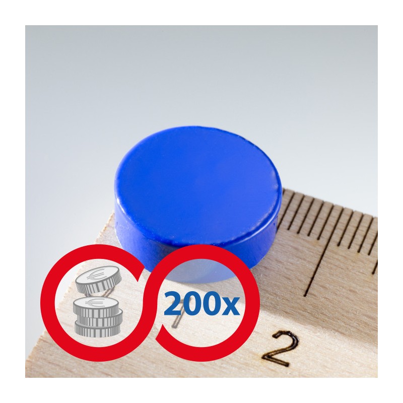 Magnet mai puternic rotund colorat diam.15x5 albastru - set 200 buc