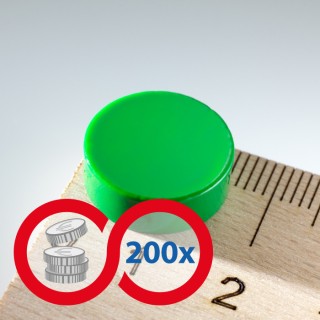 Magnet mai puternic rotund colorat diam.15x5 verde - set 200 buc