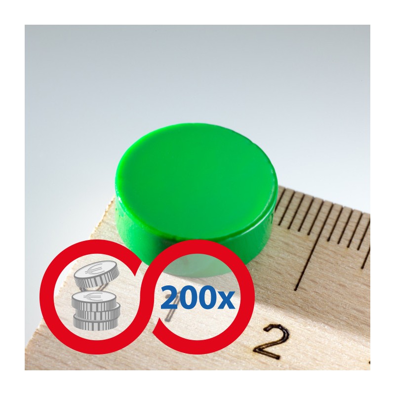 Magnet mai puternic rotund colorat diam.15x5 verde - set 200 buc