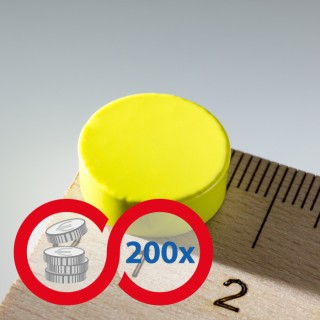 Magnet mai puternic rotund colorat diam.15x5 galben - set 200 buc