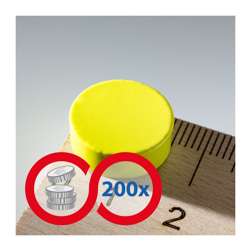 Magnet mai puternic rotund colorat diam.15x5 galben - set 200 buc