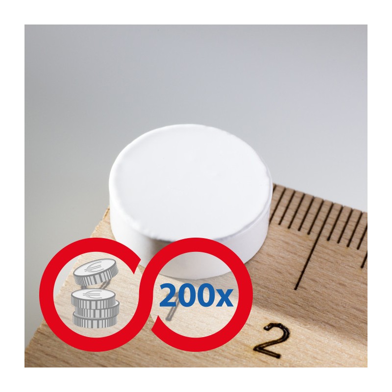 Magnet mai puternic rotund colorat diam.15x5 alb - set 200 buc