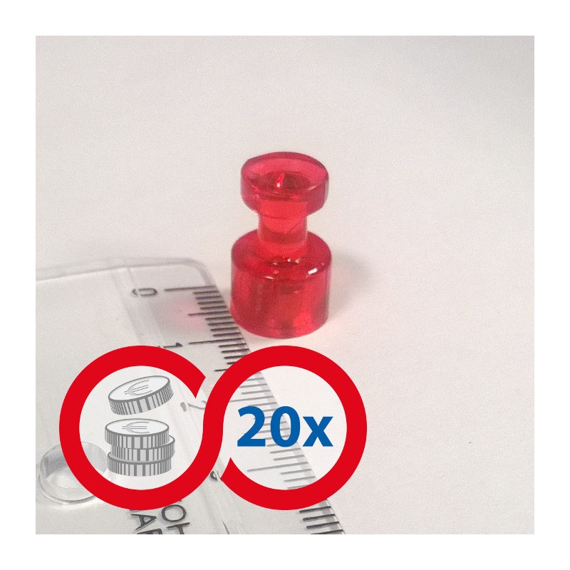 Magnet puternic conic colorat diam.10x17,5 - roșu - set 20 buc