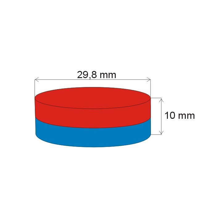 Magnet neodim cilindru cu diam.29,8x10 N 80 °C, VMM10-N50