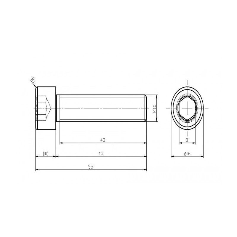 Șurub din oțel inoxidabil M10x45 / inbus