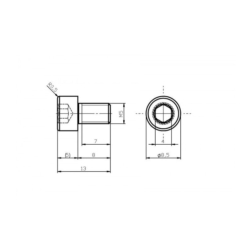 Șurub din oțel inoxidabil M5x8 / inbus