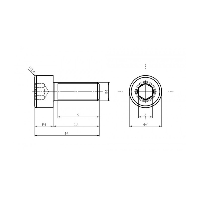 Șurub din oțel inoxidabil M4x10 / inbus