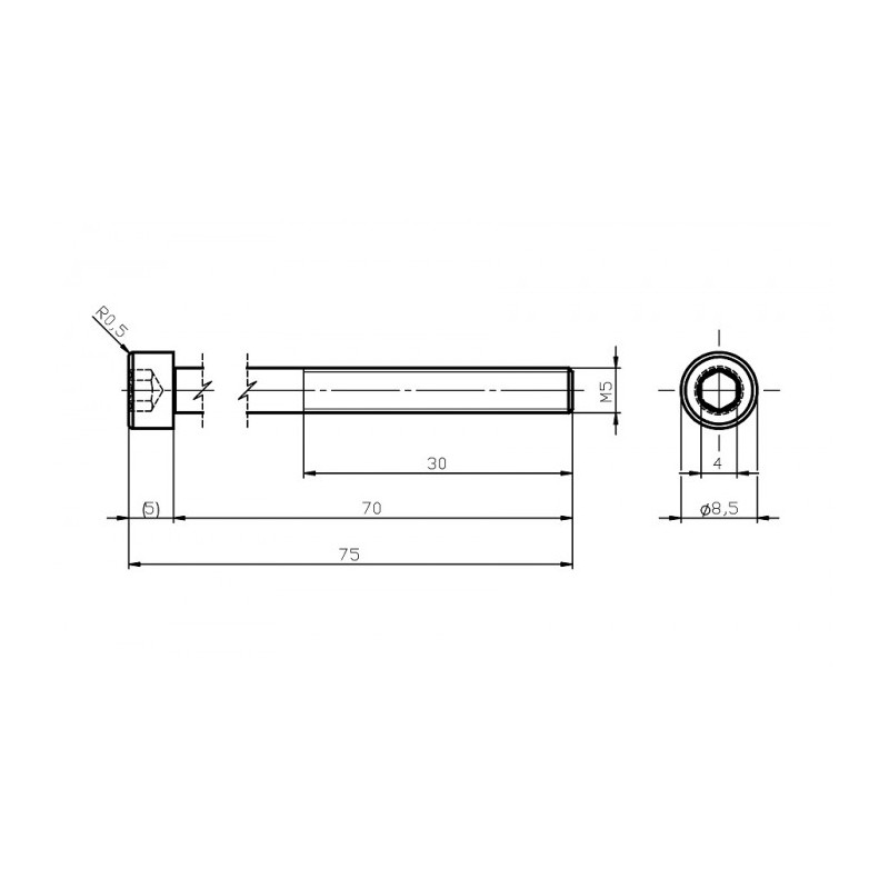 Șurub din oțel inoxidabil M5x70 / inbus