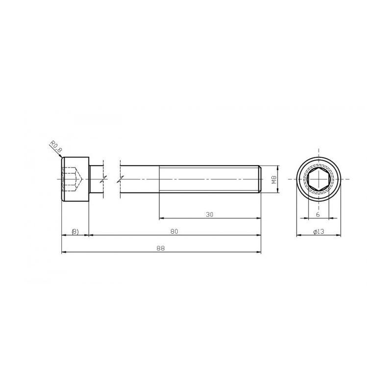 Șurub din oțel inoxidabil M8x80 / inbus