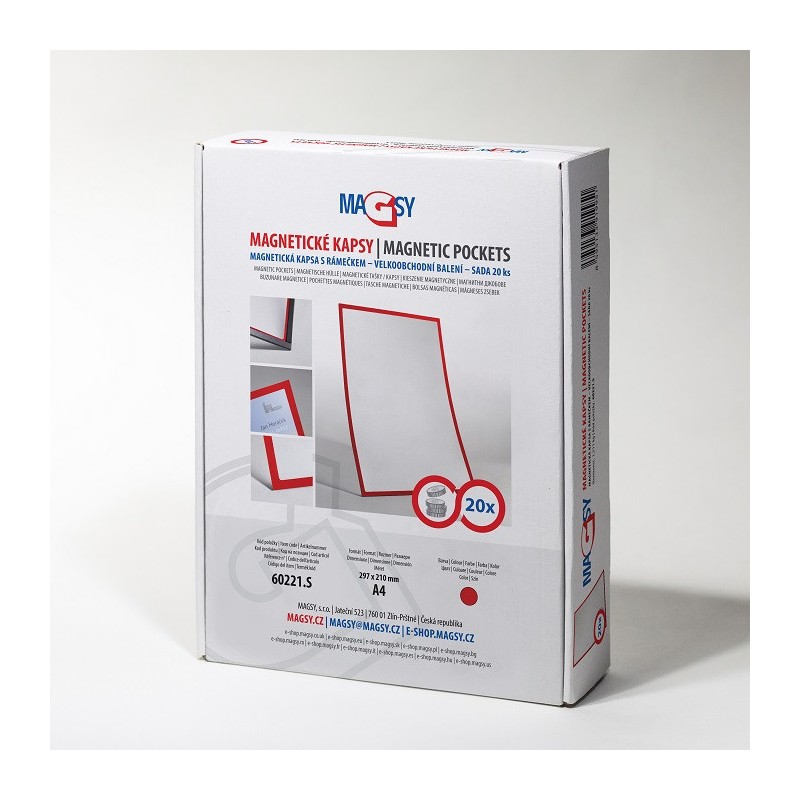 Buzunar magnetic A4 cu chenar roșu - set 20 buc