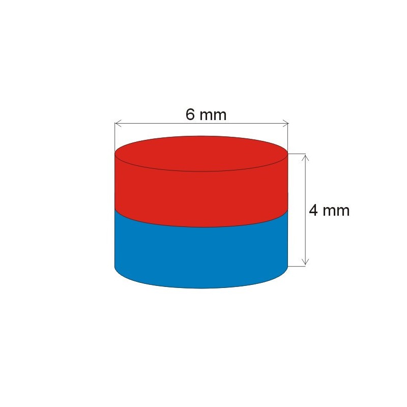 Magnet neodim cilindru cu diam.6x4 N 80 °C, VMM4-N35