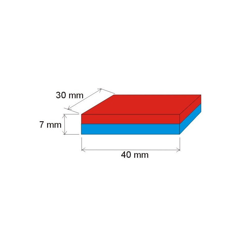 Magnet neodim bloc 40x30x7 N 80 °C, VMM4-N30