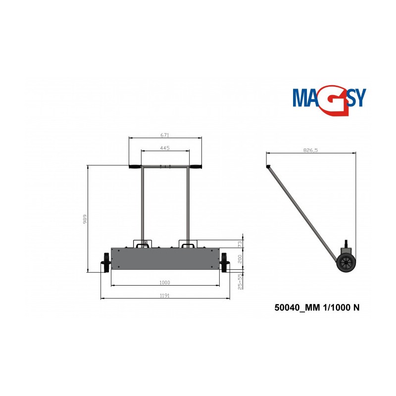 Mătură magnetică cu lățimea de 1000 mm cu magneți neodim