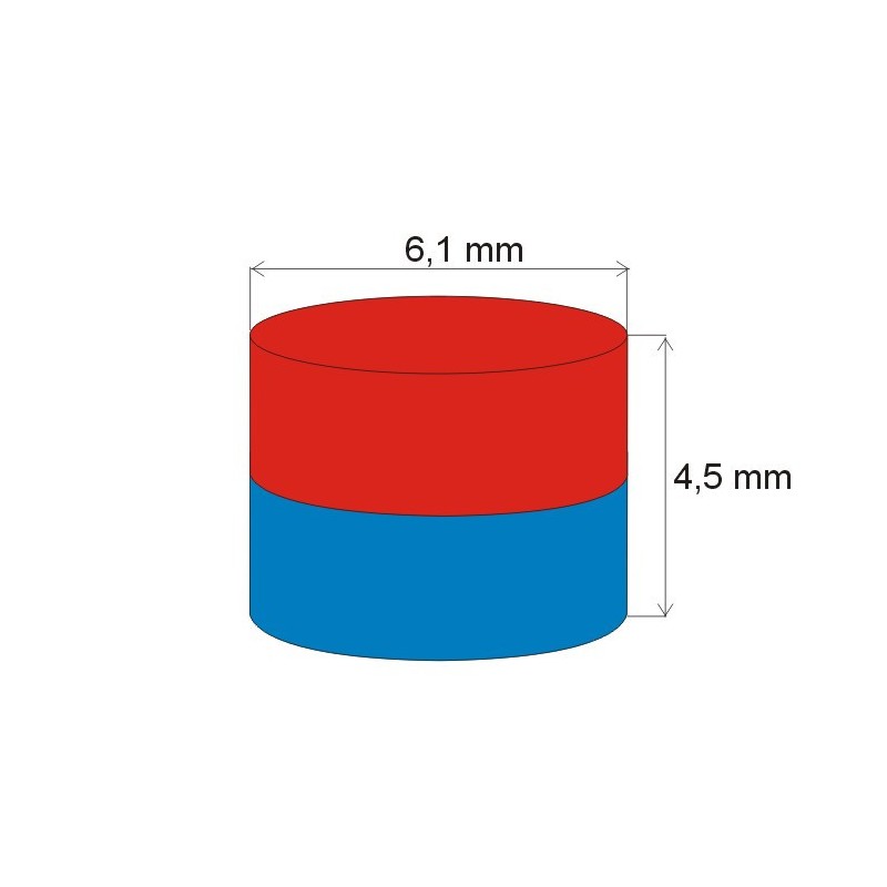 Magnet neodim cilindru cu diam.6,1x4,5 N 80 °C, VMM10-N50