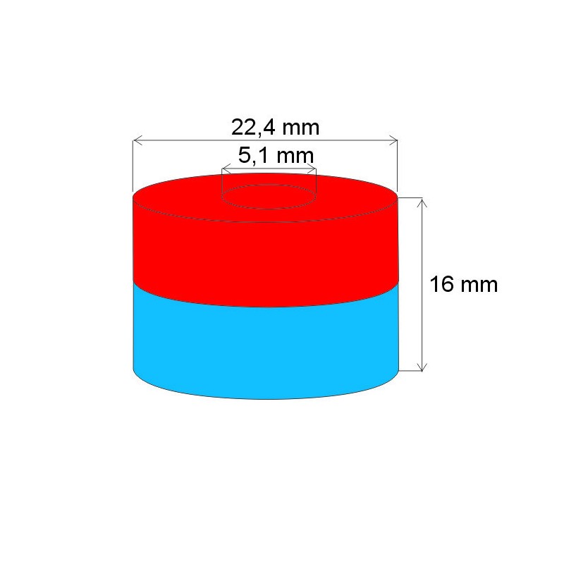 Magnet neodim inel cu diam.22,4x5,1x16 N 80 °C, VMM10-N50