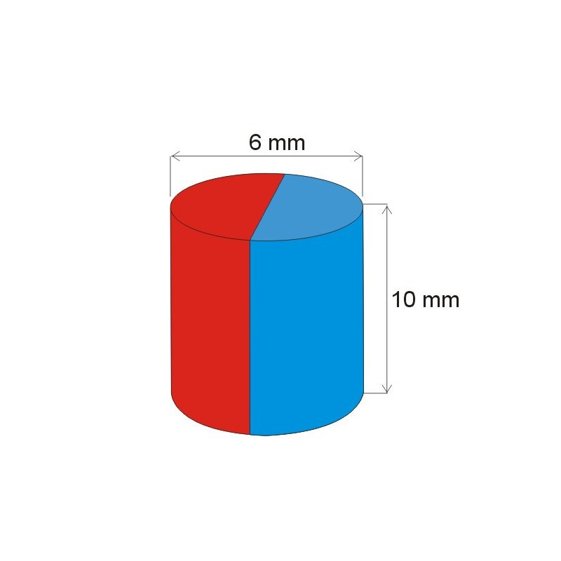 Magnet neodim cilindru, DIAMETRAL, cu diam.6x10 N 80 °C, VMM6-N40